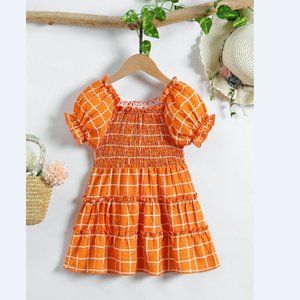 Girls Paid Puff Sleeve Smocked Dress